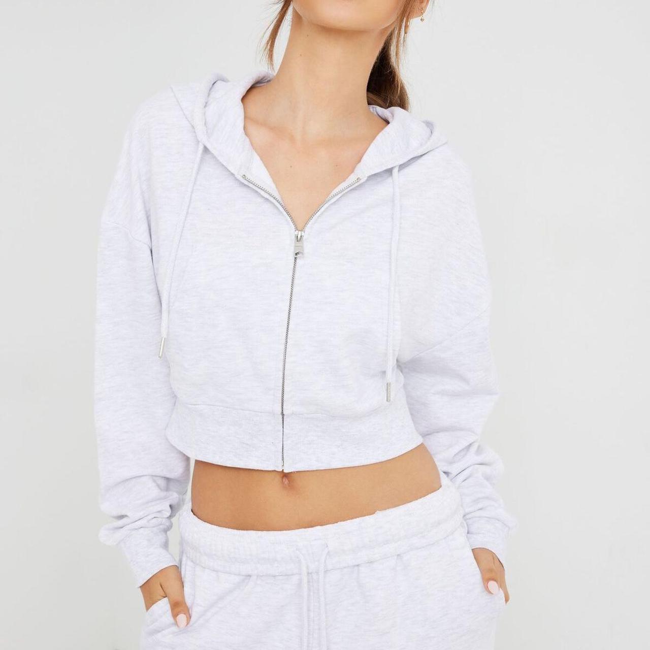 Garage Cropped Zip Up Hoodie in Grey the strings