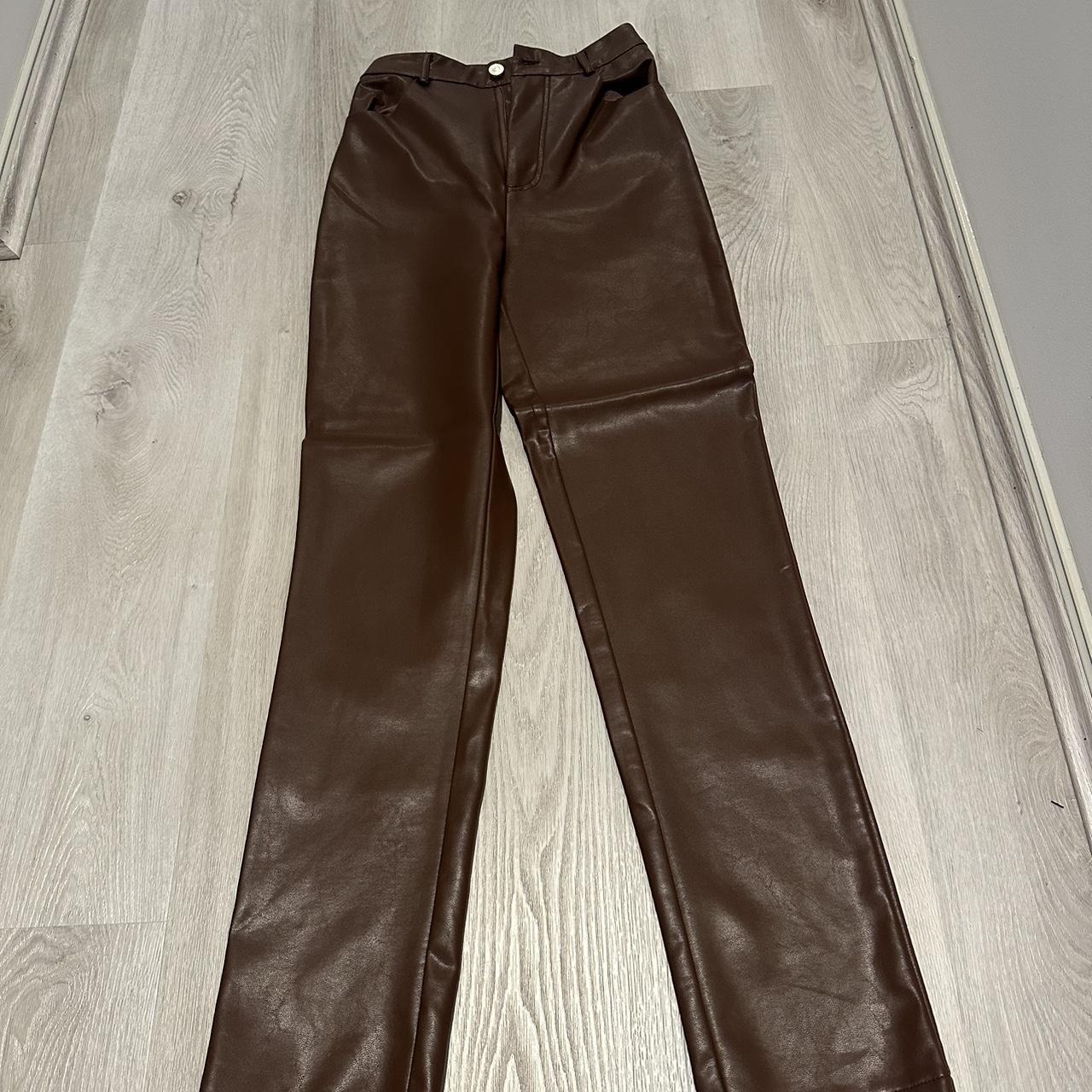 White Fox brown leather pants • Worn once • Stretchy - Depop