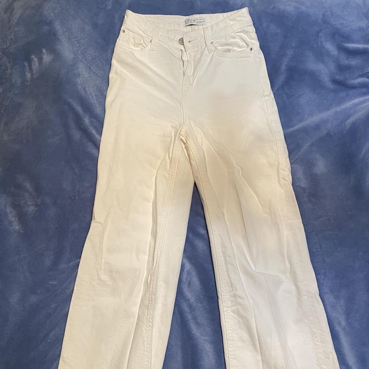 white wide legged denim. only worn once. light... - Depop