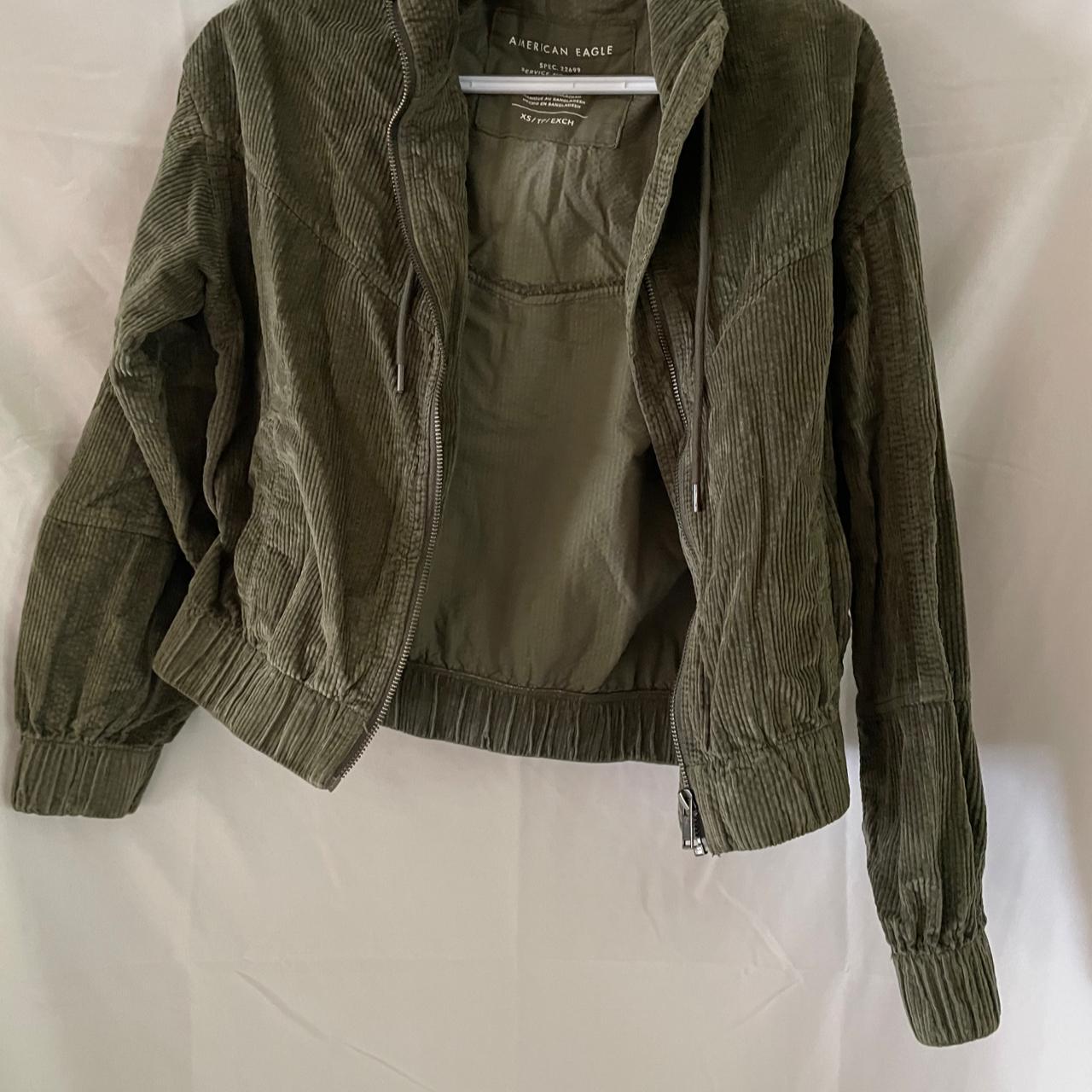 American Eagle Corduroy Zip up Military Green... - Depop