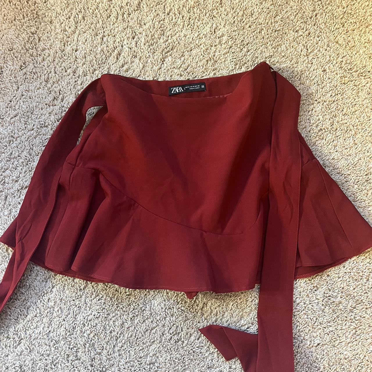 Red ZARA skirt Barely worn- perfect condition!! Ties... - Depop