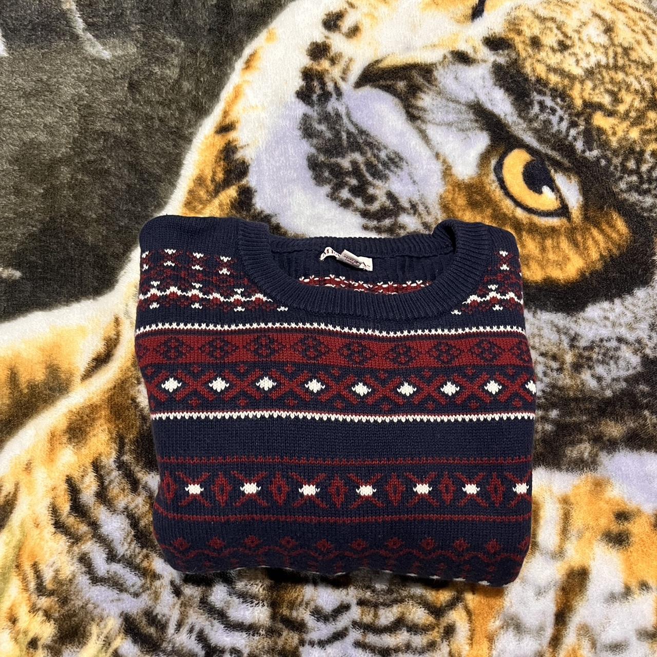 Navy and red patterned sweater Depop