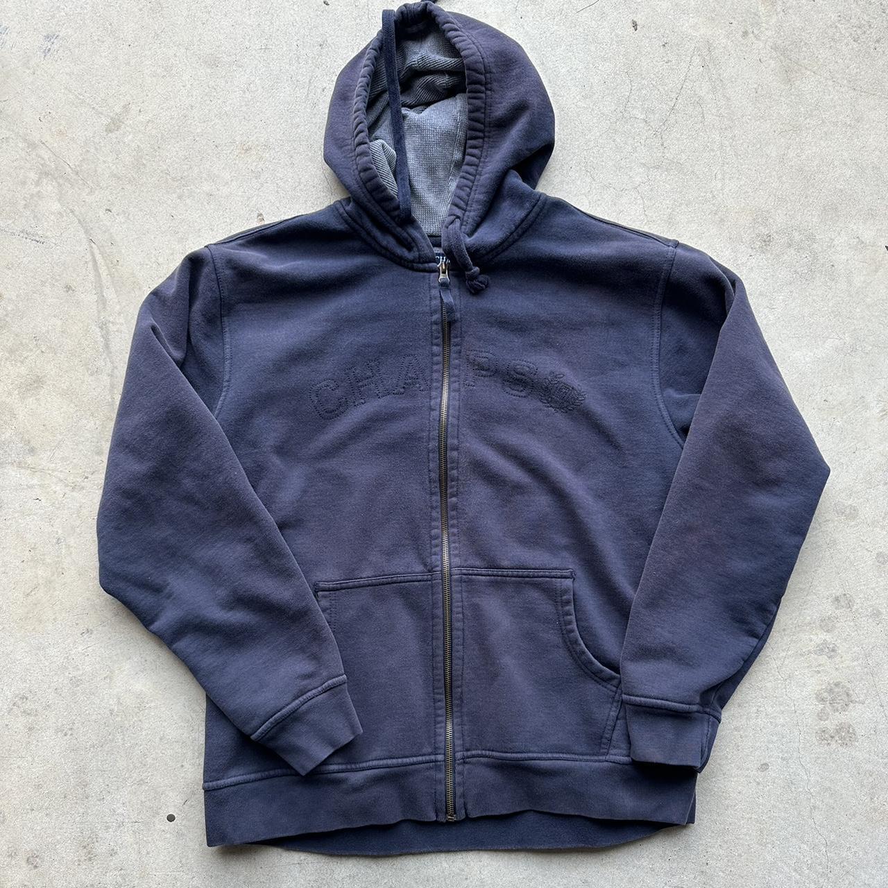 Y2K Chaps Faded navy blue zip up hoodie Size Large-... - Depop