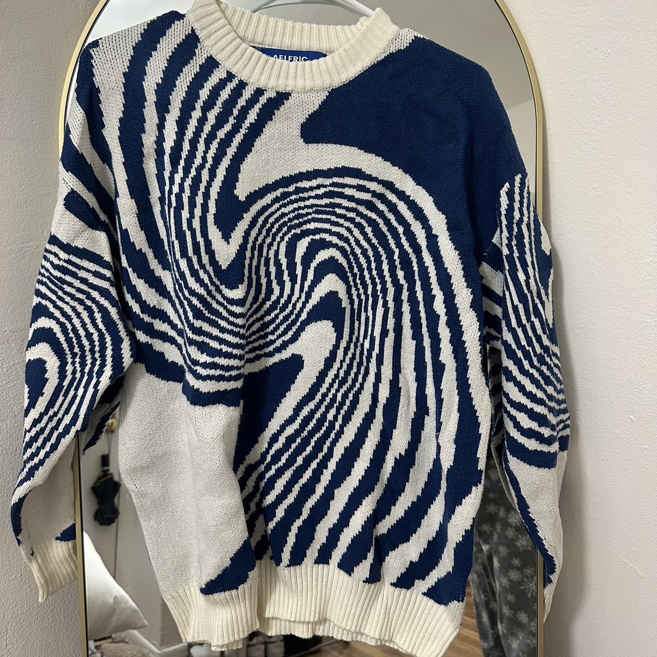 Swirly oversized blue and white sweater. #sweater... - Depop