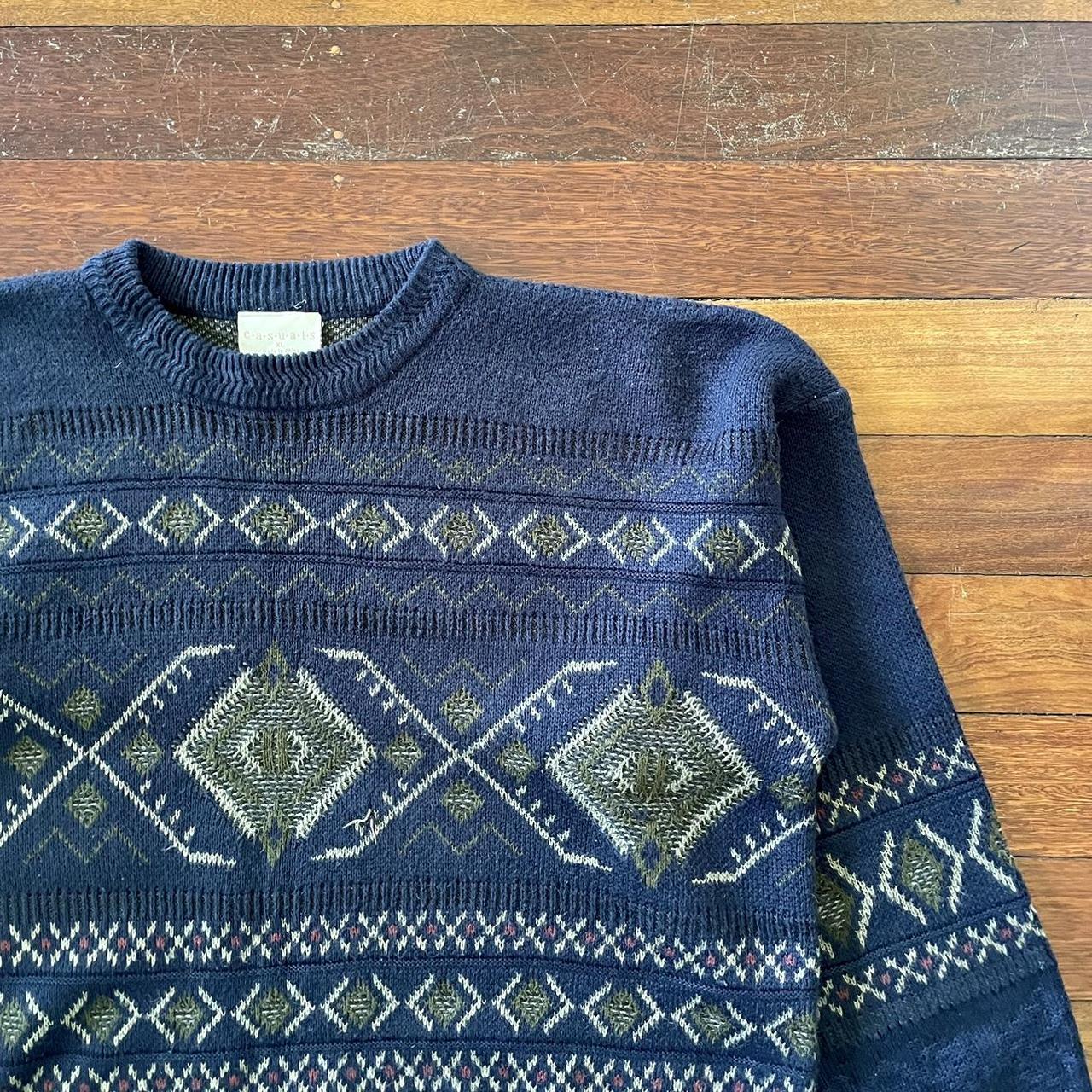 Vintage Textured Patterned Boxy Grandpa Sweater... - Depop