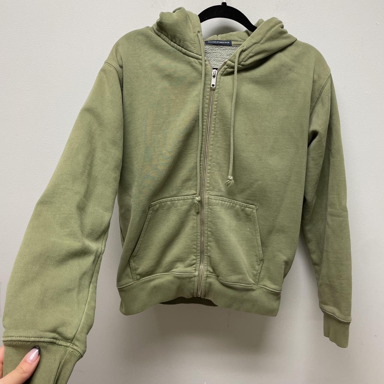 brandy melville earthy green zip up hoodie - really - Depop