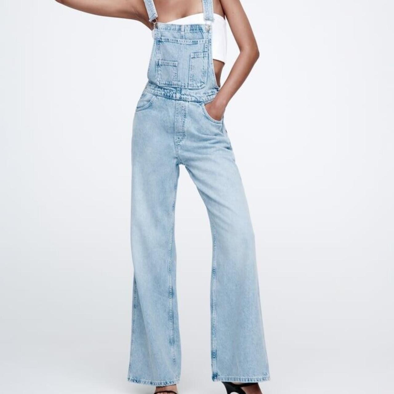 Zara flare overalls. Denim, pocket details, light... Depop