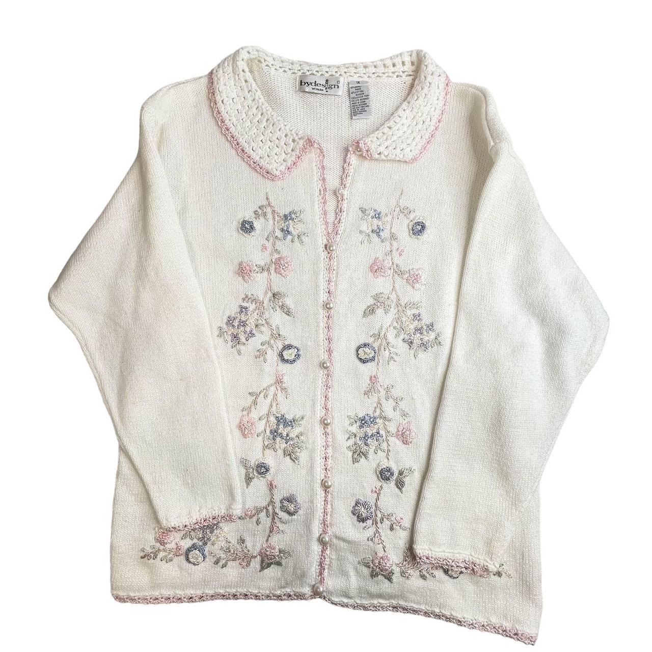 Vintage grandma sweater with embroidered floral - Depop