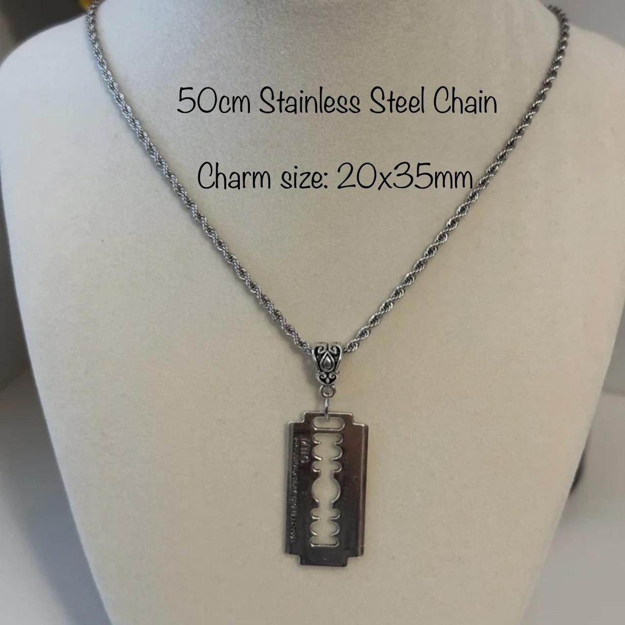 Men's Necklace / Long Silver Chain With Razor Blade 
