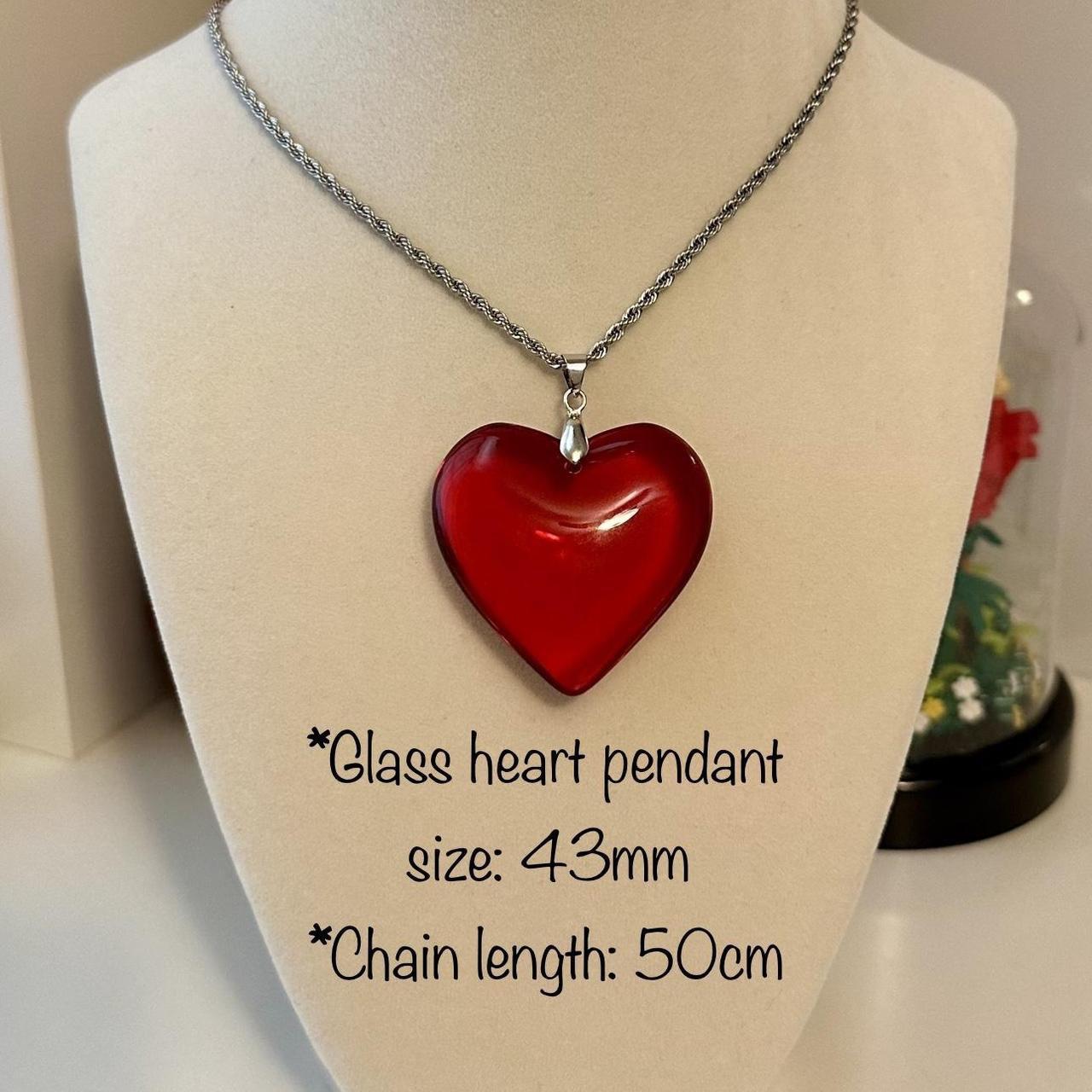 1pc Red-Color Glass Heart Pendant Necklace,one-size