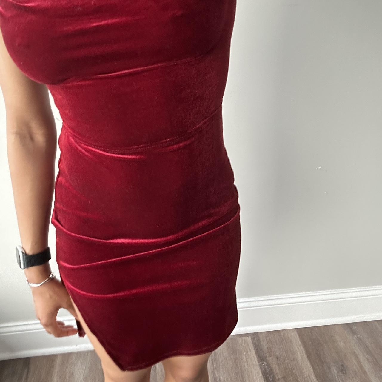 shien red velvet bodycon dress with criss cross tie | Depop