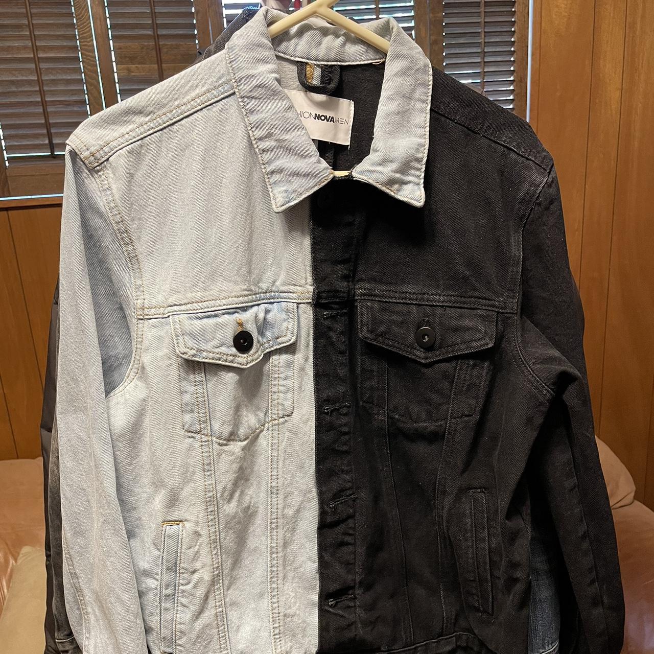 Half black half hot sale blue jean jacket