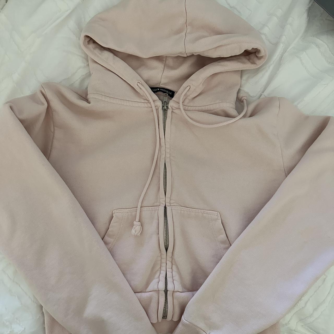 light pink brandy melville cropped zip up hoodie.... - Depop