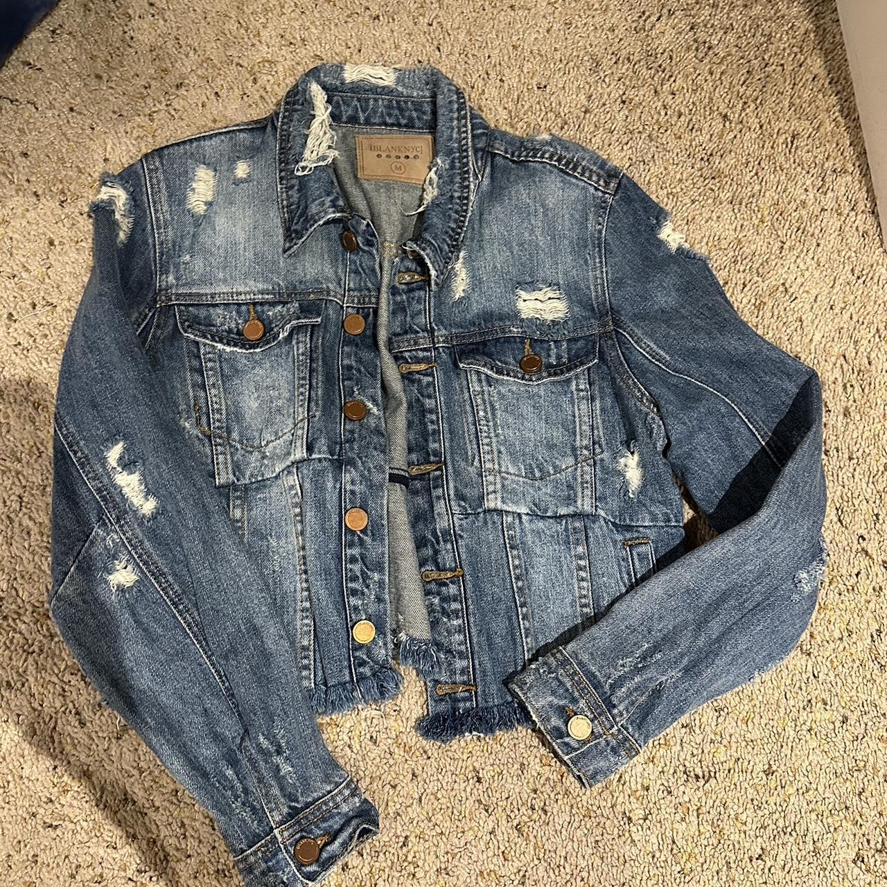 Blank NYC Medium Wash Distressed semi-cropped denim... - Depop