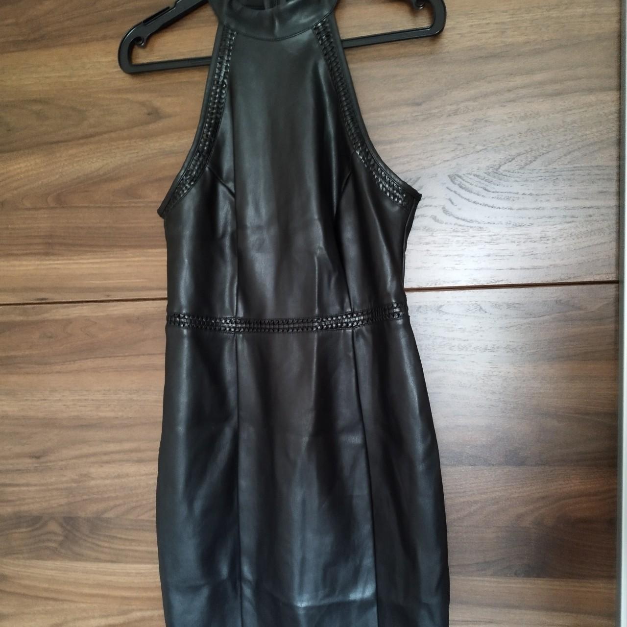 Lipsy Faux Leather Whipstitch Halter Mini Dress,