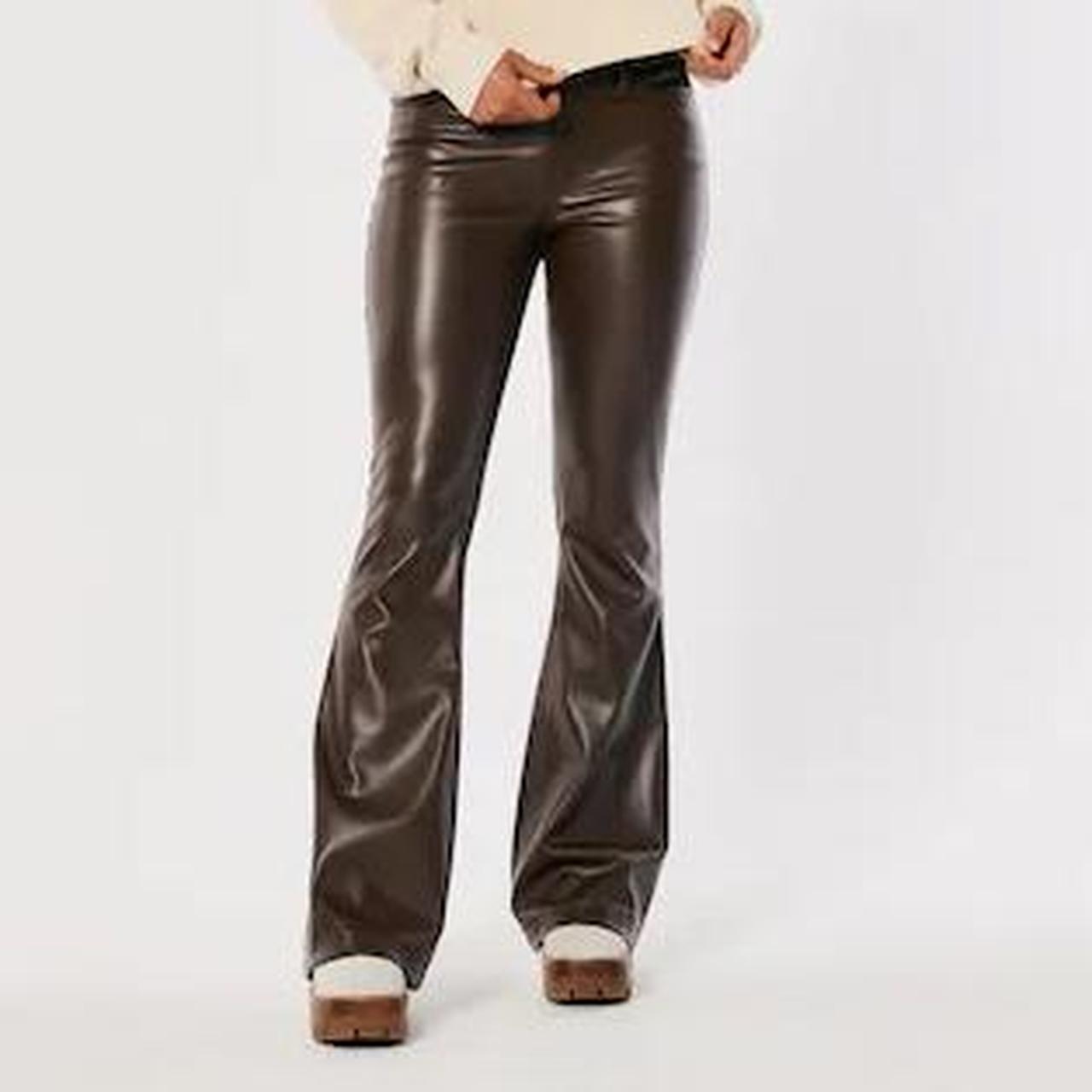 Hollister faux leather flare pants •Black leather, - Depop