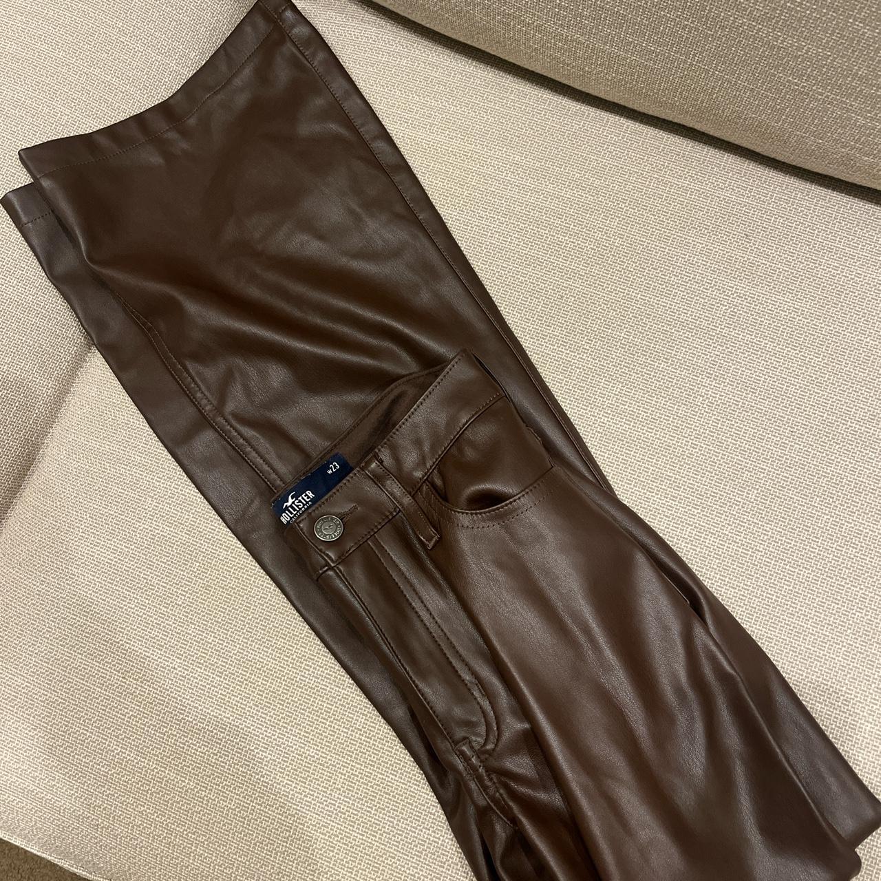 Hollister Brown Leather Flare Pants -size 00 or - Depop