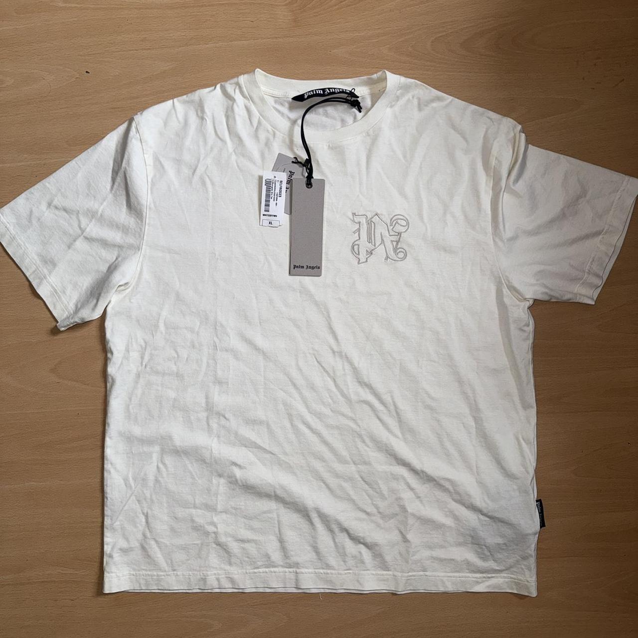 PALM ANGELS Off-White Monogram Slim T-Shirt in Depop