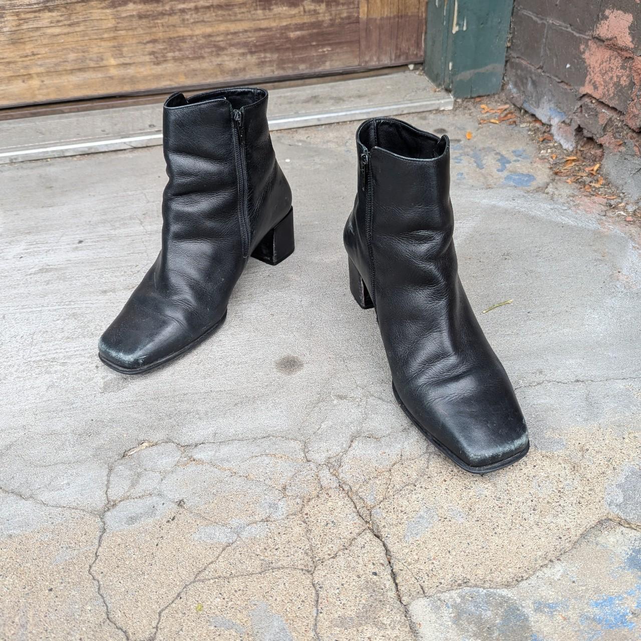 Leather square toe boots Depop