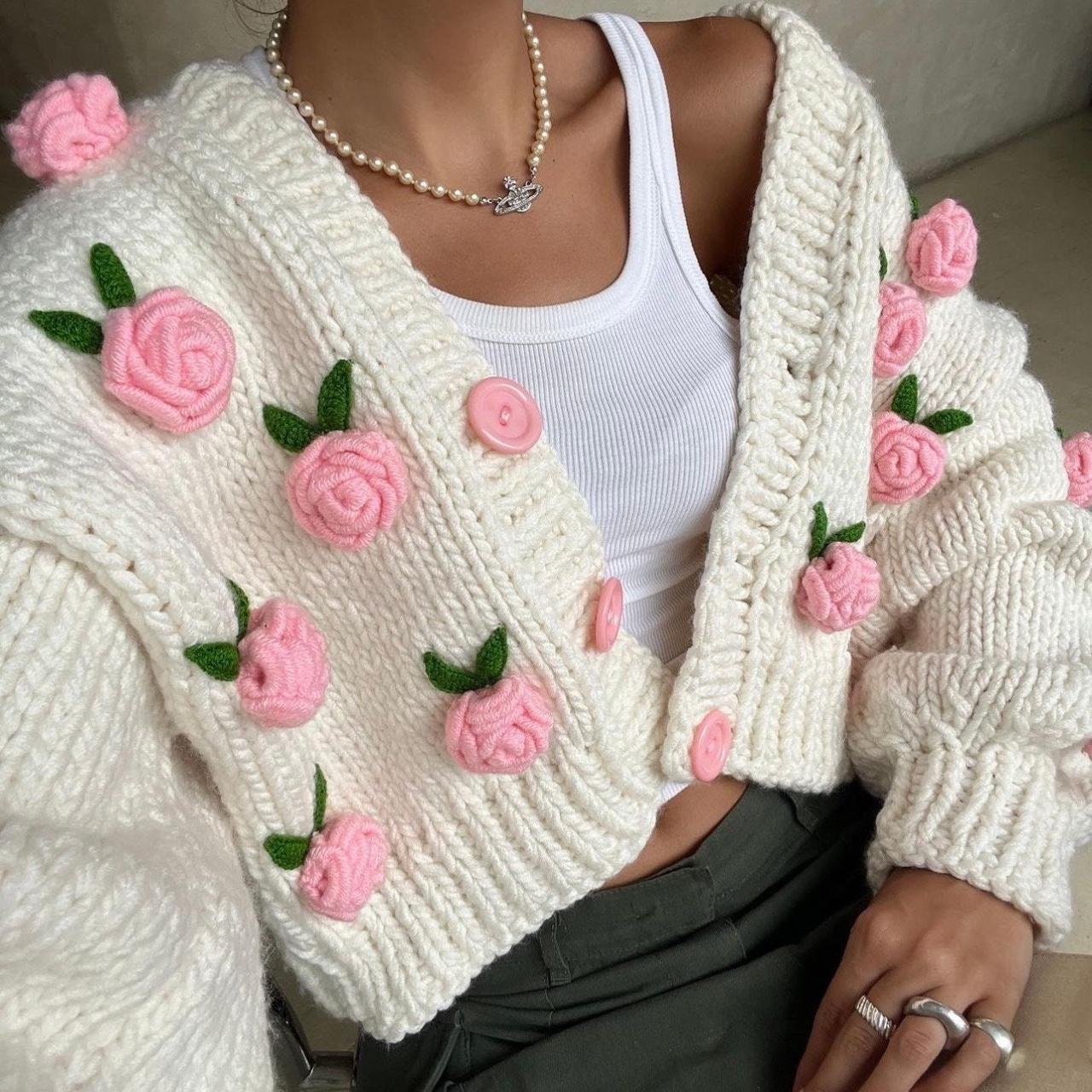 Pink rose sweater cardigan hotsell