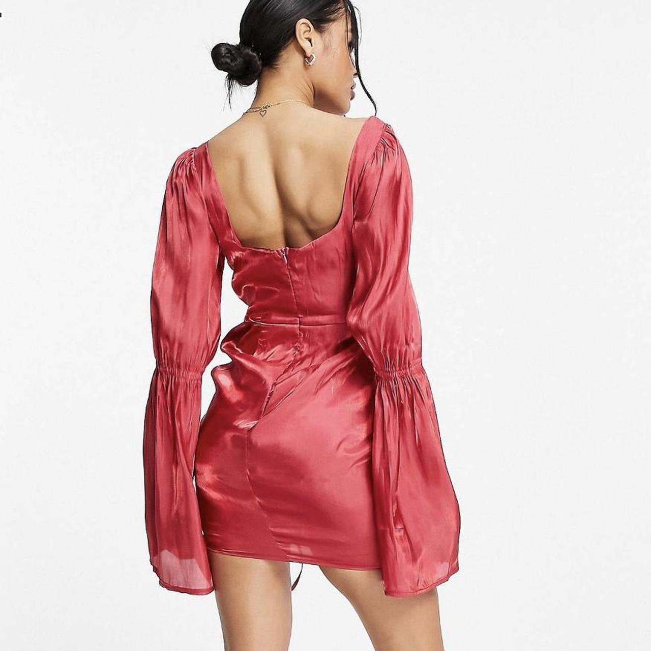 Missguided Flute Sleeve Ruched Satin Mini Dress In Depop