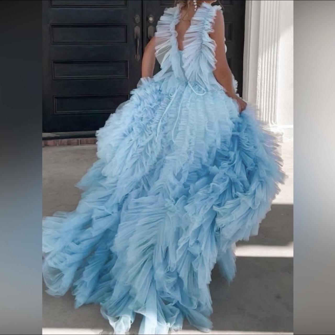 Light blue all ruffled up evening fluffy dress Prom