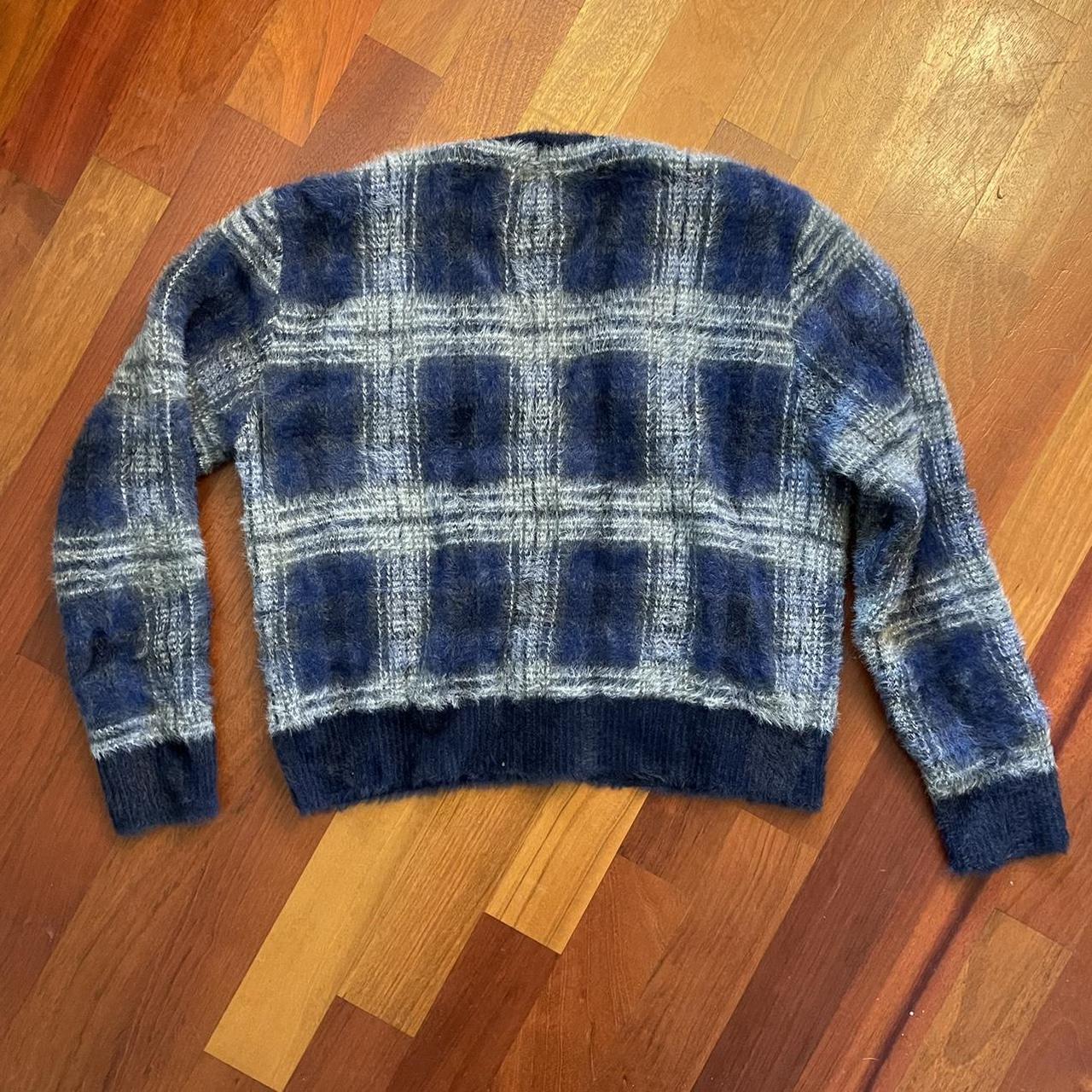 Unif Ty Cardigan Blue fuzzy plaid cardigan from... - Depop