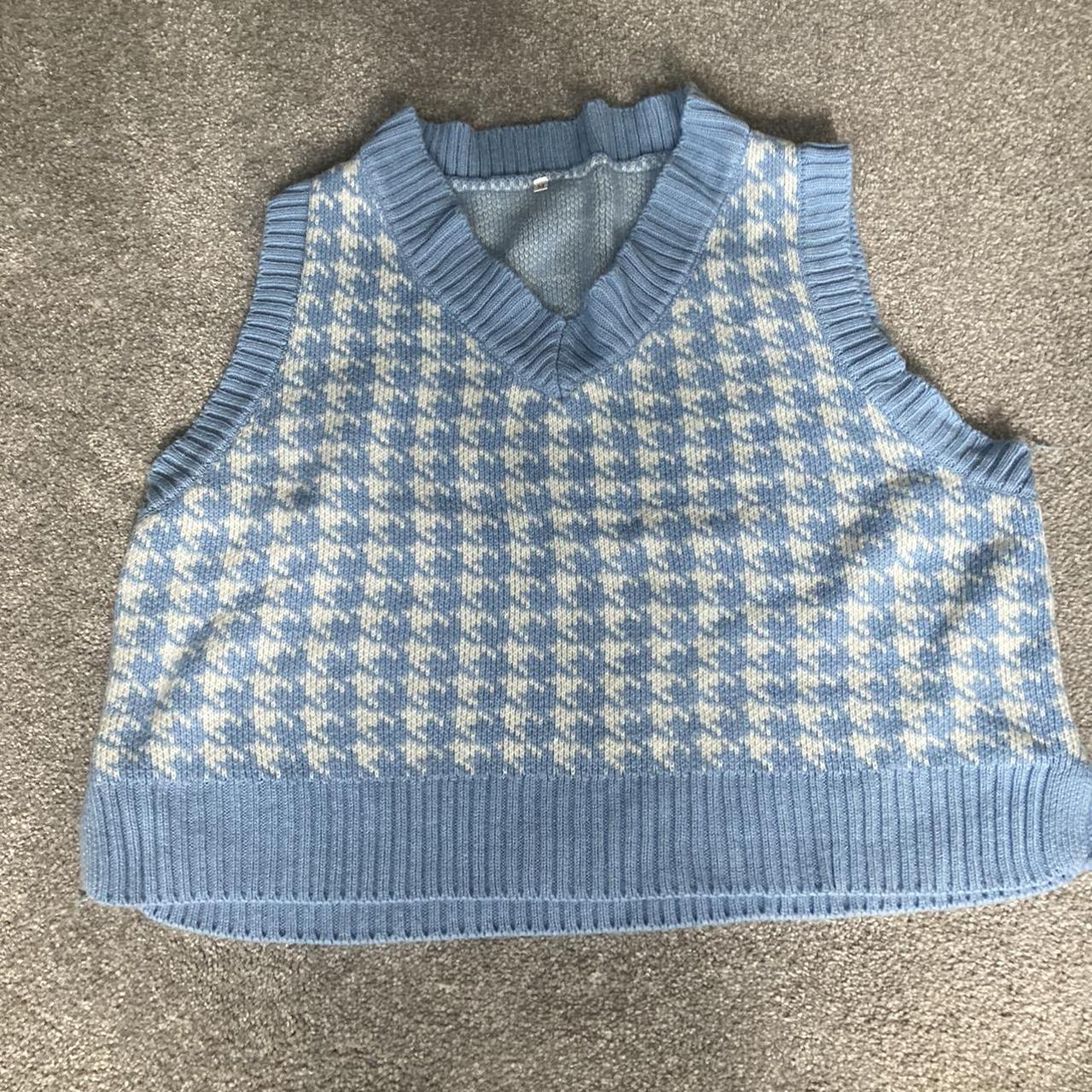dogtooth pattern baby blue sweater vest cute... Depop