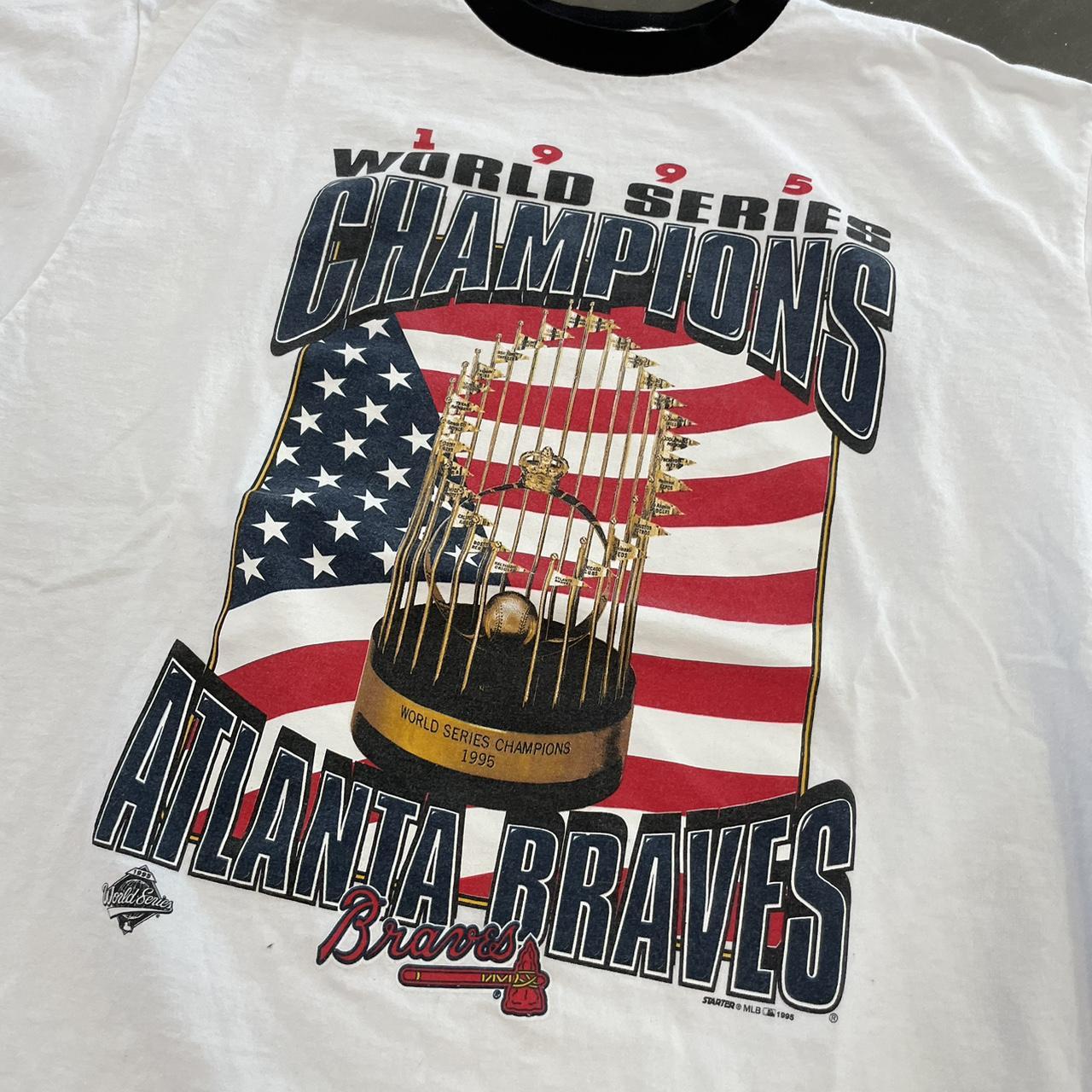 Vtg Starter Mens White Atlanta Braves 1995 World Series Champions