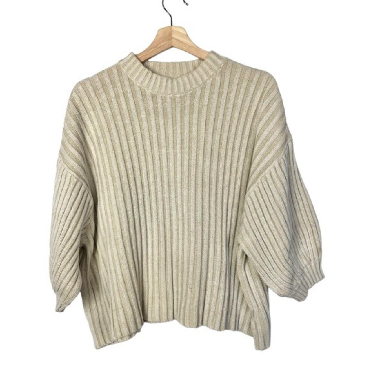 Urban Outfitters UO Beige Wide Ribbed Crewneck... - Depop