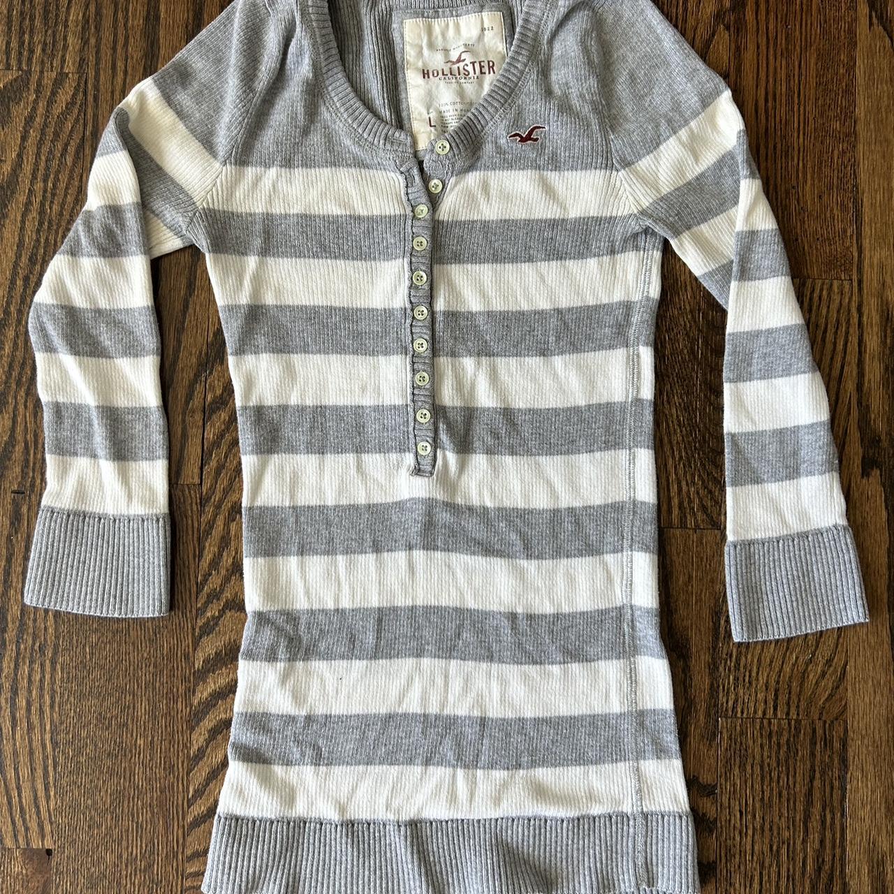 Gray and white striped Hollister Co 3/4 sleeve