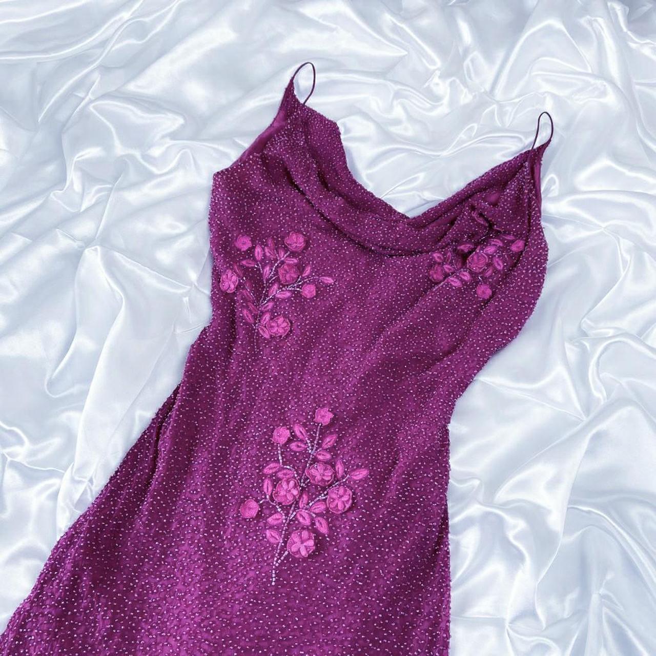 WOMENS VINTAGE BEADED SILK DARK CHERRY... - Depop