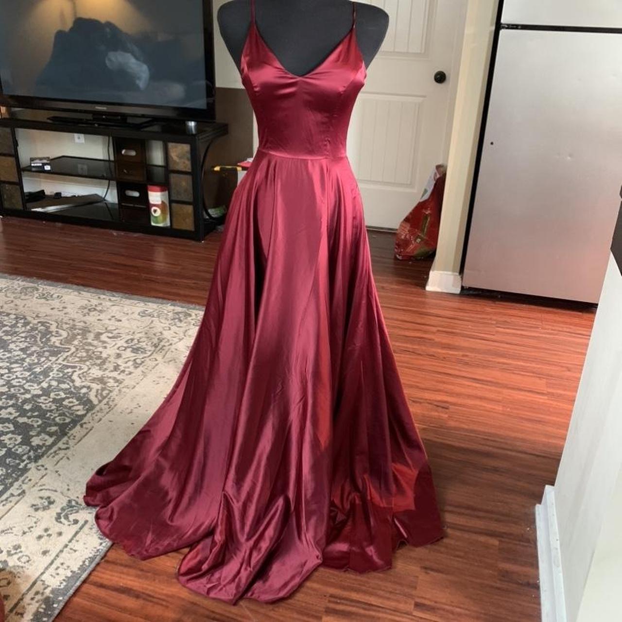 B. Darlin Burgundy V-neck Satin Gown. Perfect For... - Depop