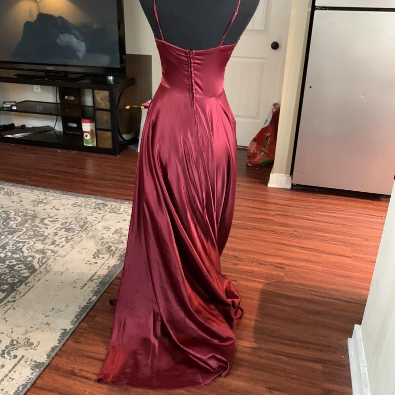 B. Darlin Burgundy V-neck Satin Gown. Perfect For... - Depop