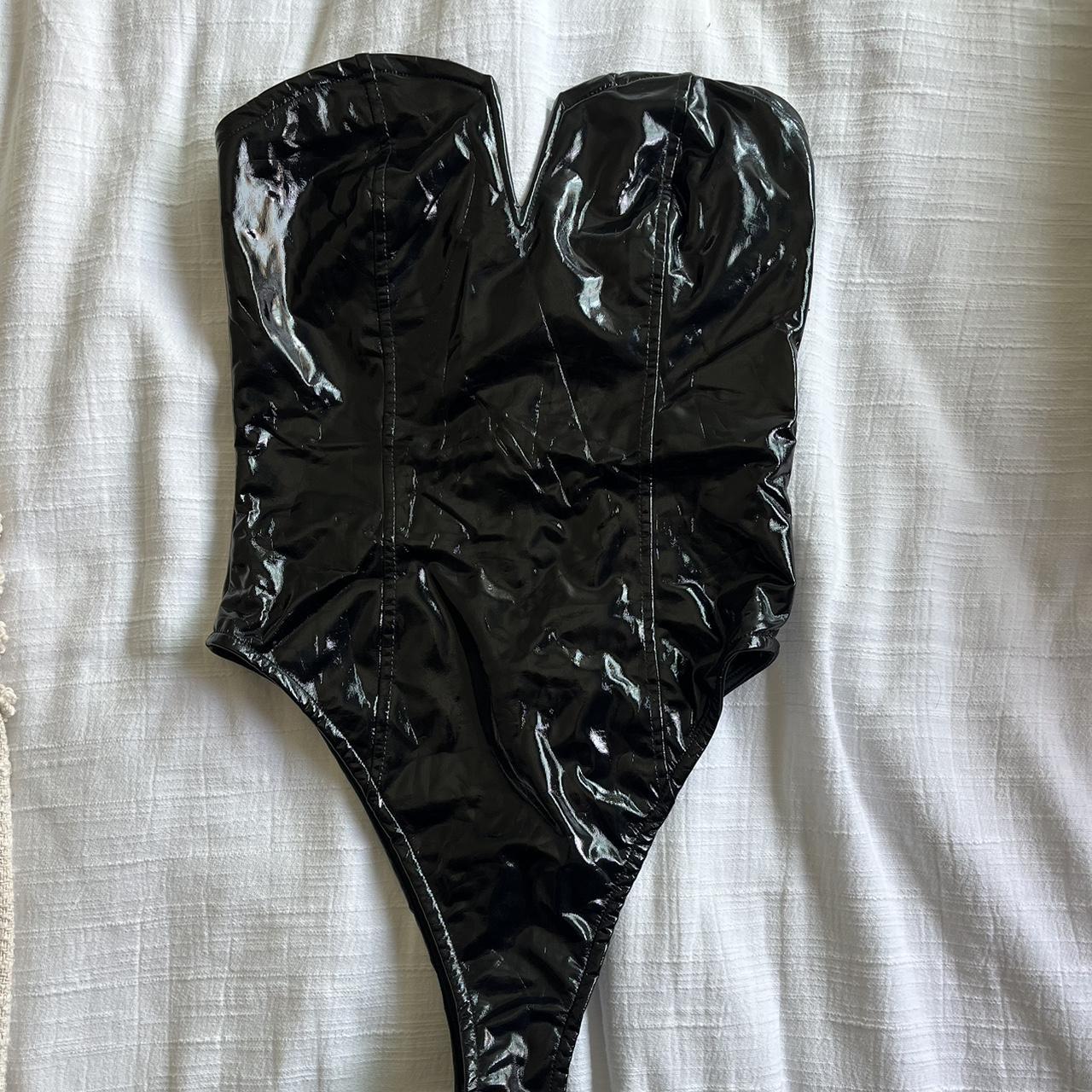 Black Vinyl Bustier Corset Bodysuit Perfect for a... Depop