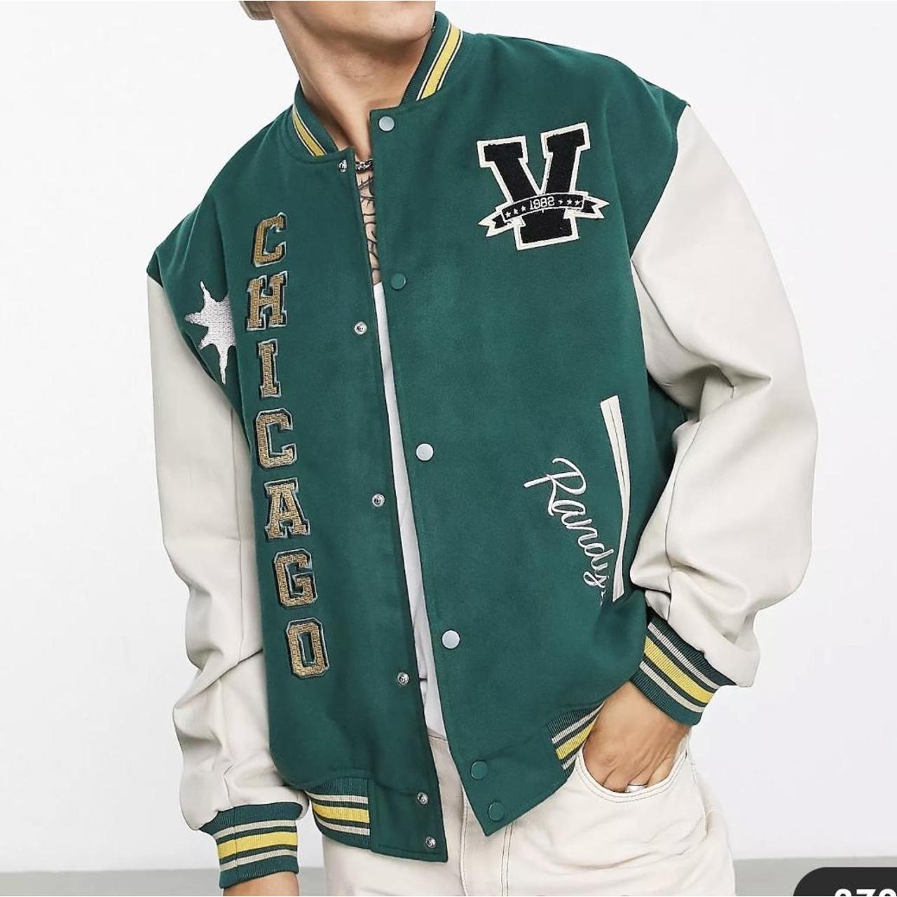 Faux Leather Sleeves Green Leather Varsity Jacket Aelfric Eden