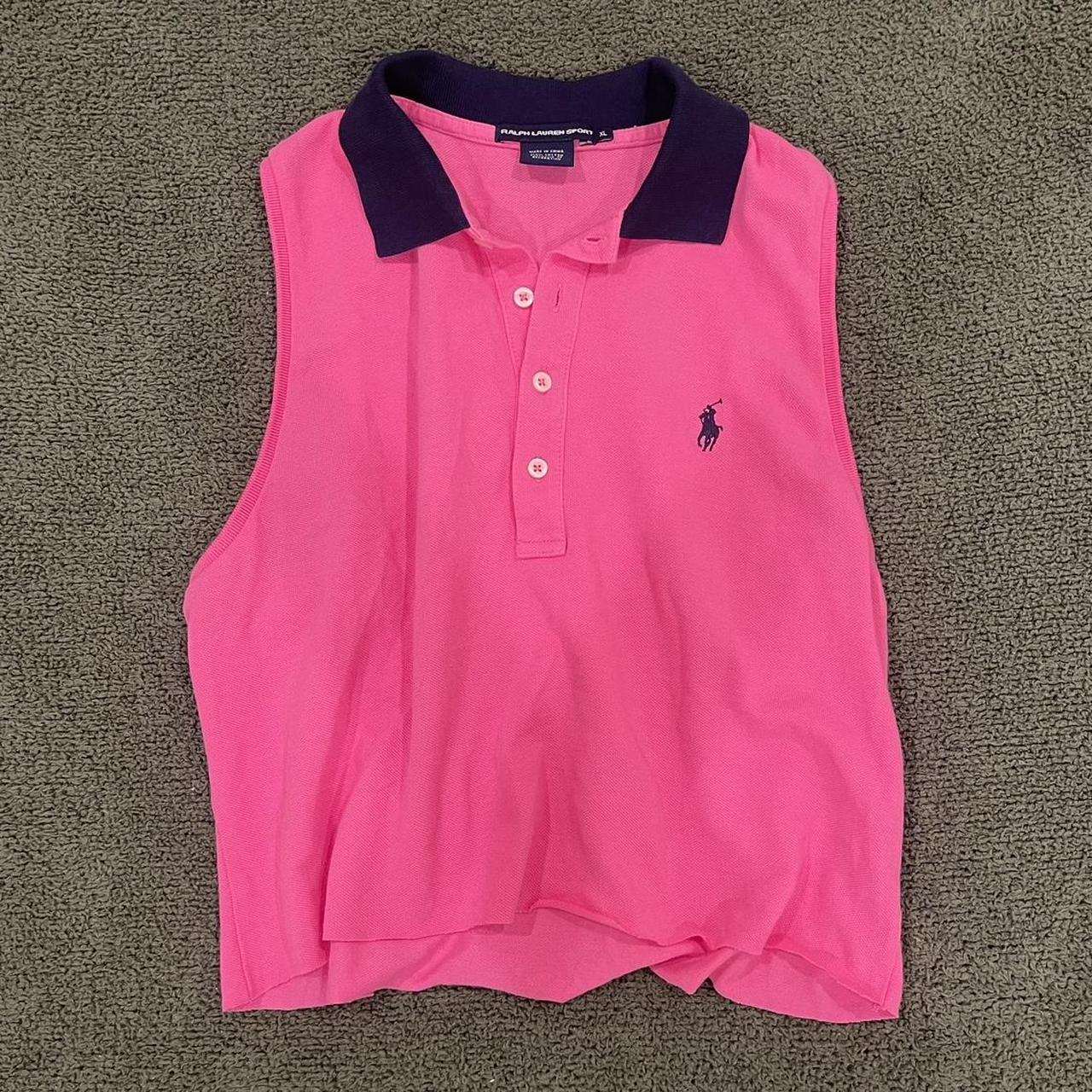 Polo Ralph Lauren Women's Pink and Navy Crop-top (2)