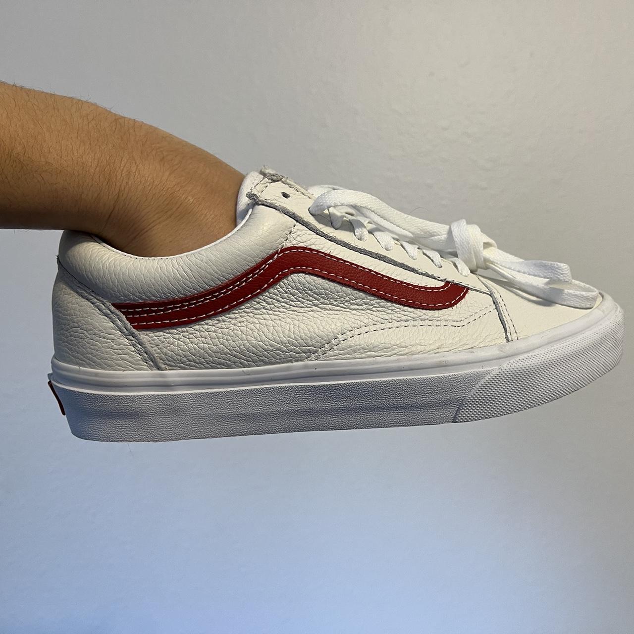 Red vans white shops stripe