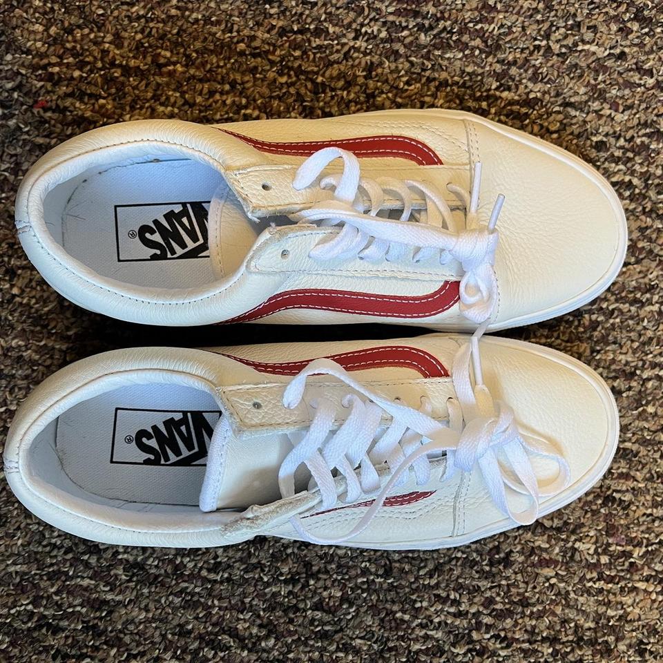 Grey vans with red stripe best sale