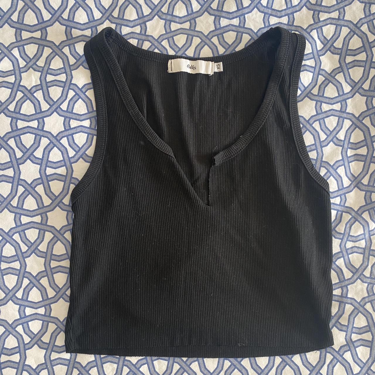 ADIKA BLACK THICK STRAP TANK TOP black ribbed tank... - Depop