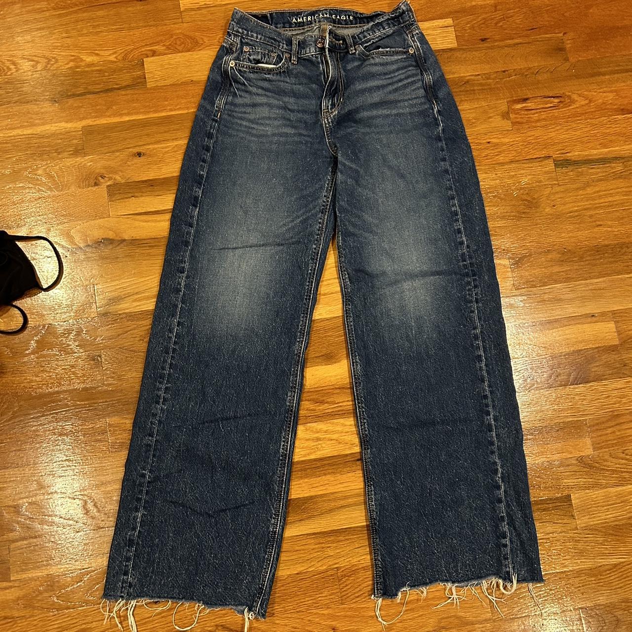 american eagle baggy jeans size 0r distressed... - Depop