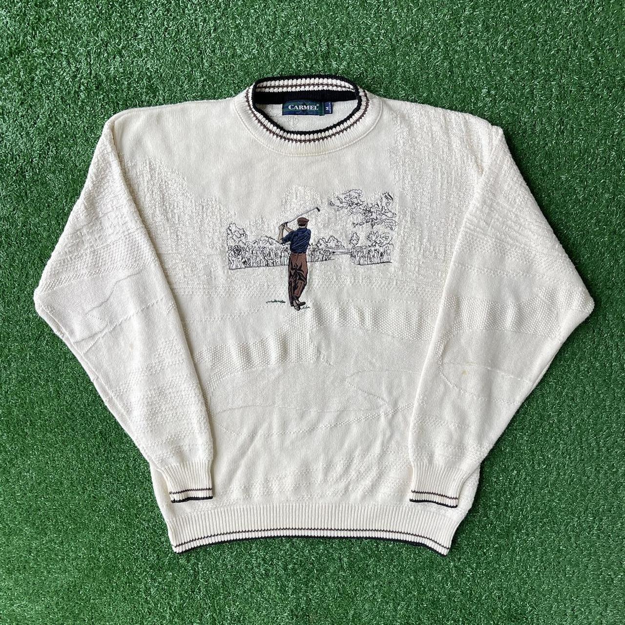 Vintage 90s 3D Golf Sweater 90s Knit 3D gold... - Depop