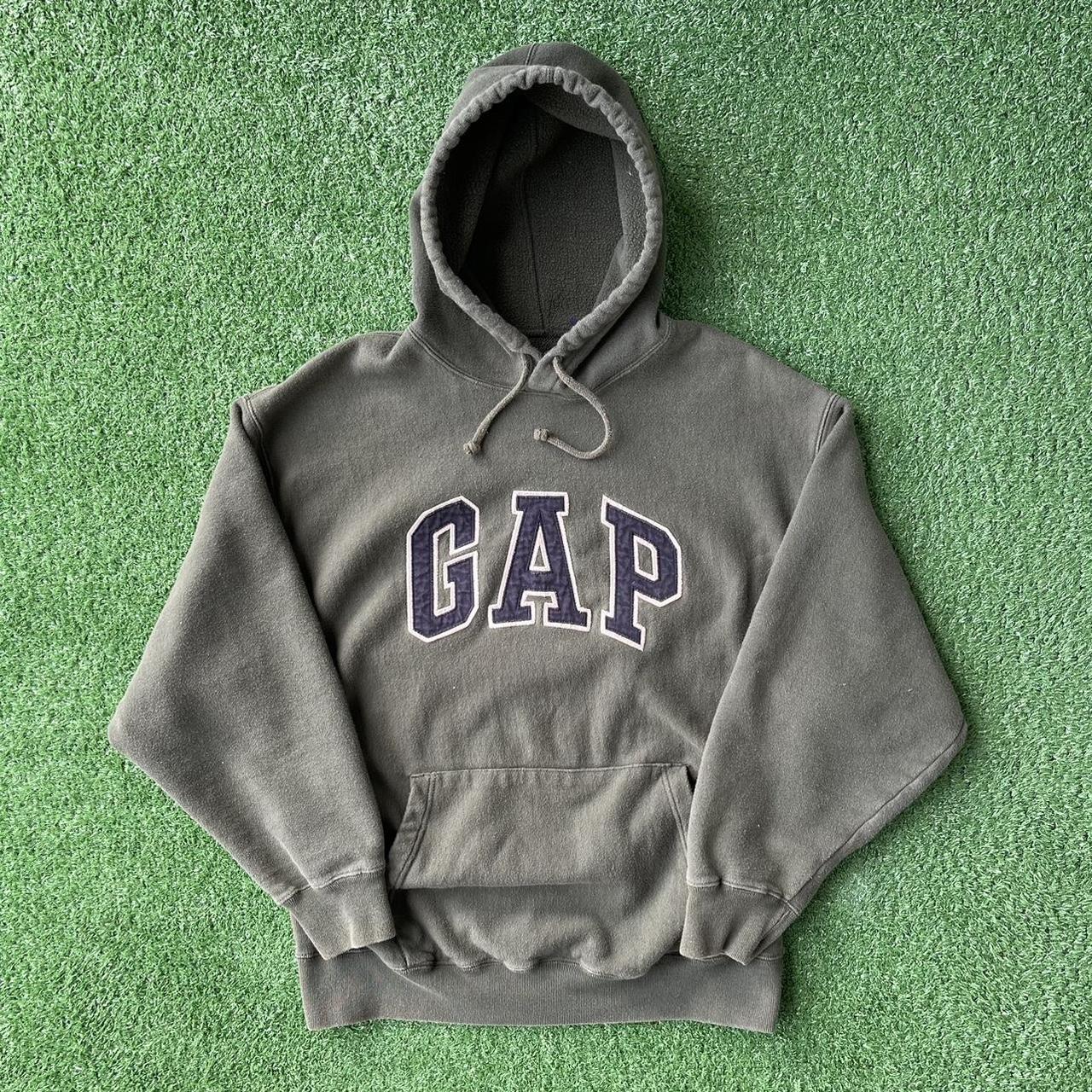 Vintage GAP Hoodie Faded olive green with navy... - Depop