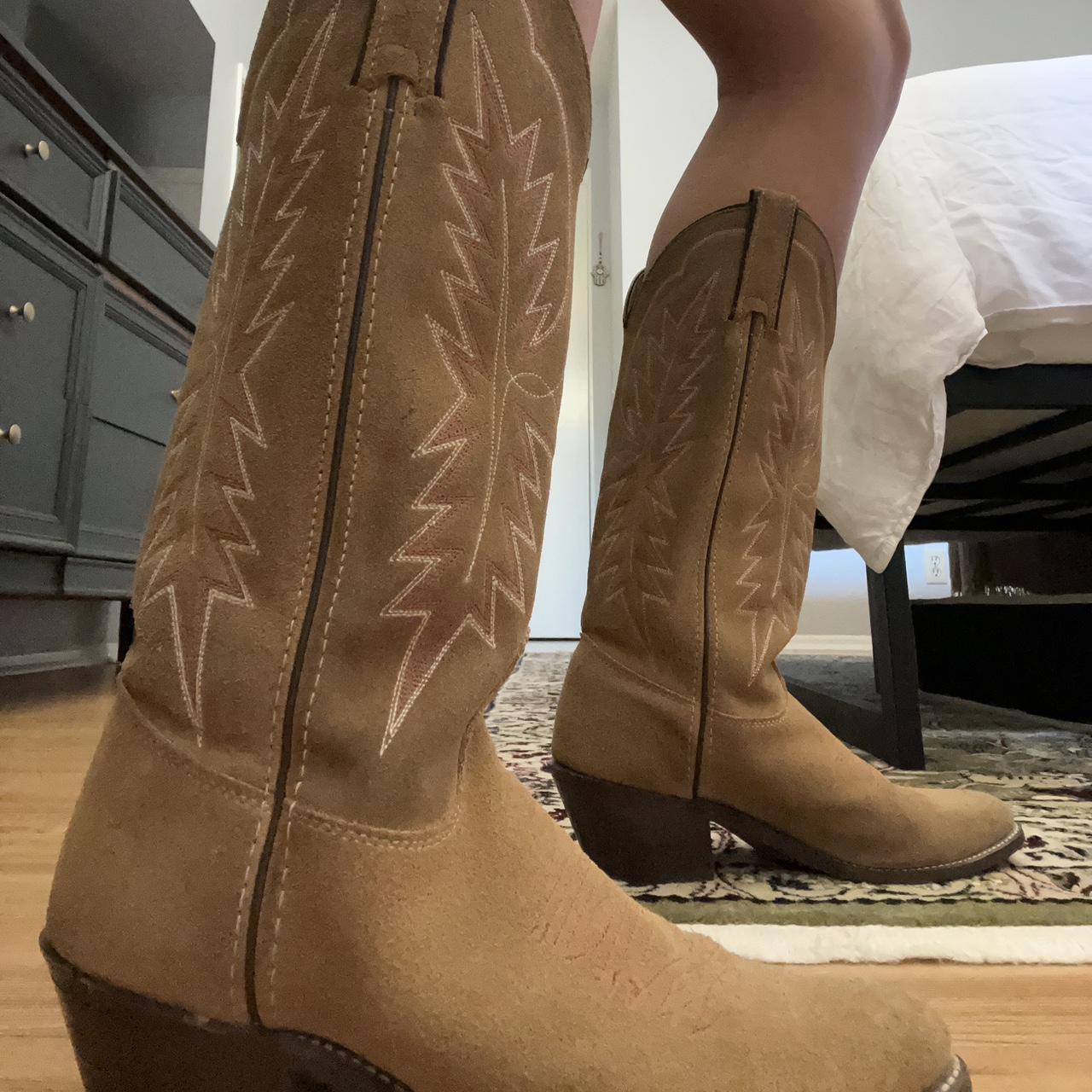 Vintage Brown Suede Cowboy Boots Size 6.5 👢 wooden... - Depop