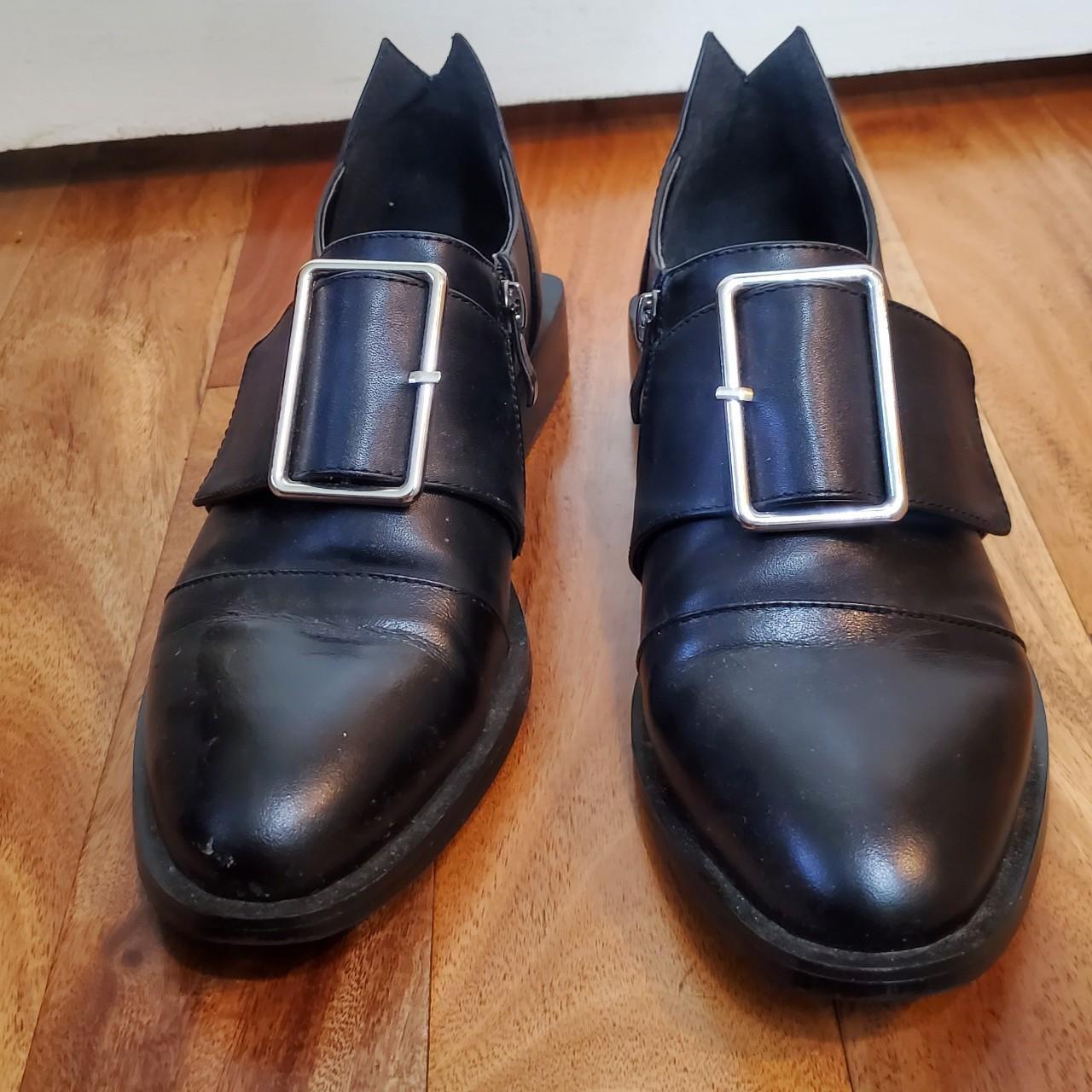 Large buckle brogues. With cube shaped heels. Very... - Depop