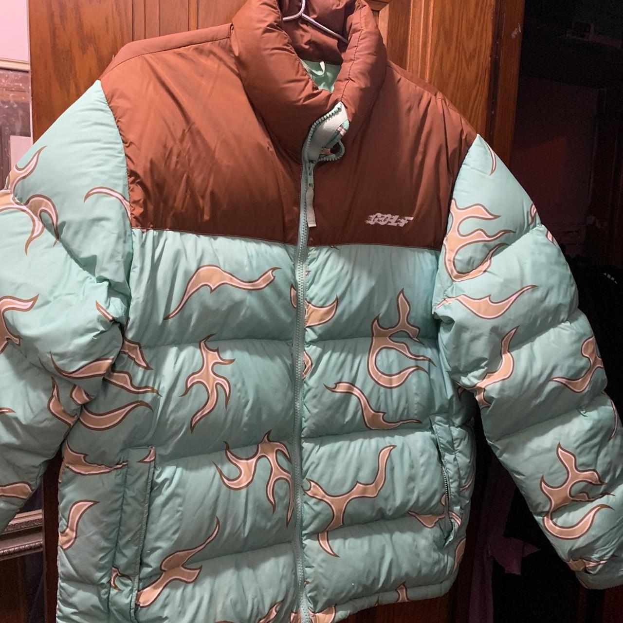 Golf wang teal puffer jacket Used Size L Ask... - Depop
