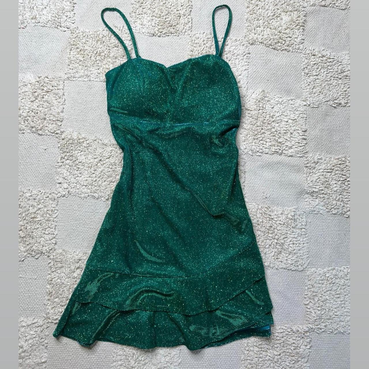 Midnight doll green sparkly mini dress size 5 made... Depop