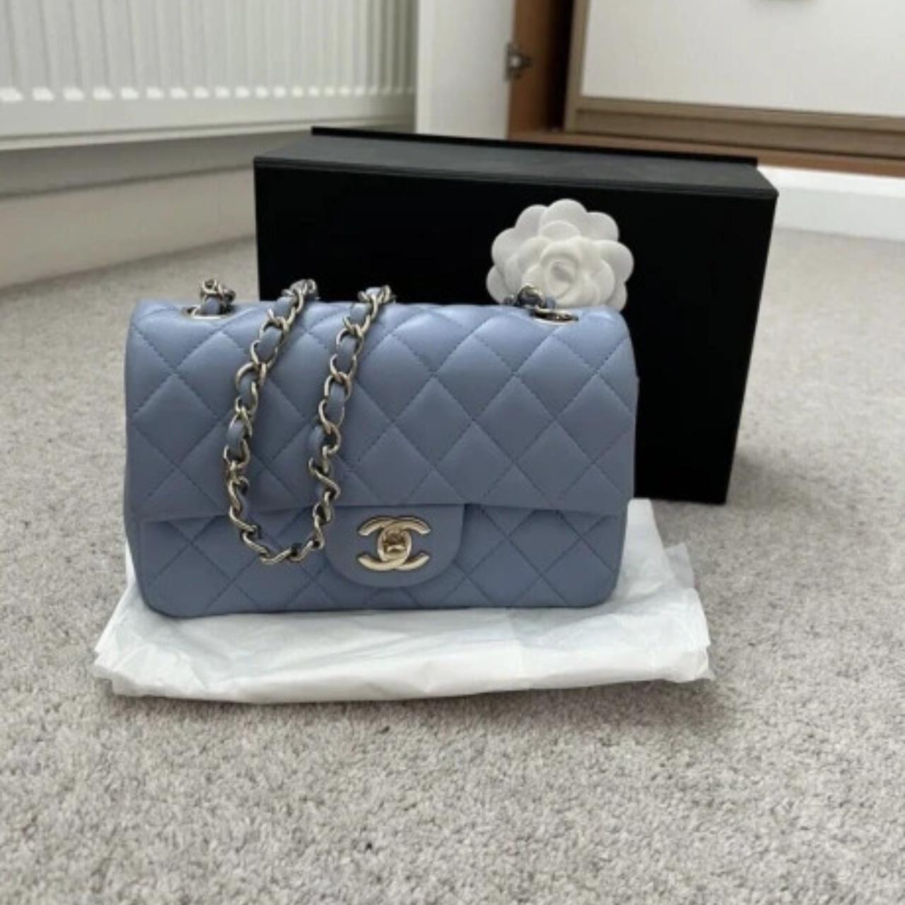 Chanel Sky Blue Mini Rectangle Flap Bag Lambskin -... - Depop