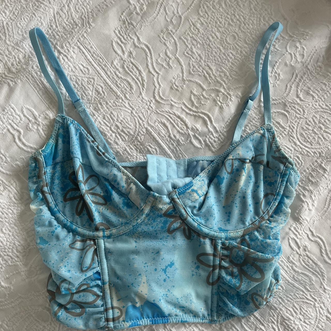 FLORAL CORSET glassons floral blue corset tags... Depop