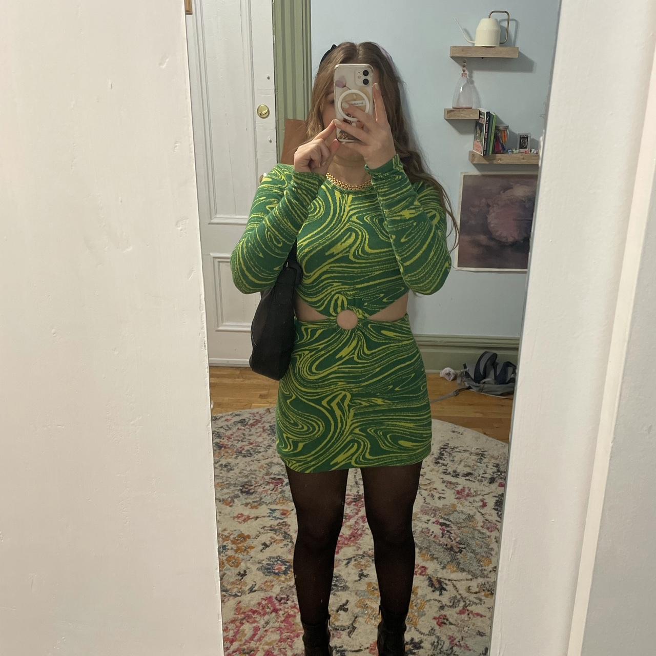 Zara Green and Yellow Dress Depop